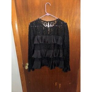 J Crew Womens Black Lace Pleated Blouse Size Medium